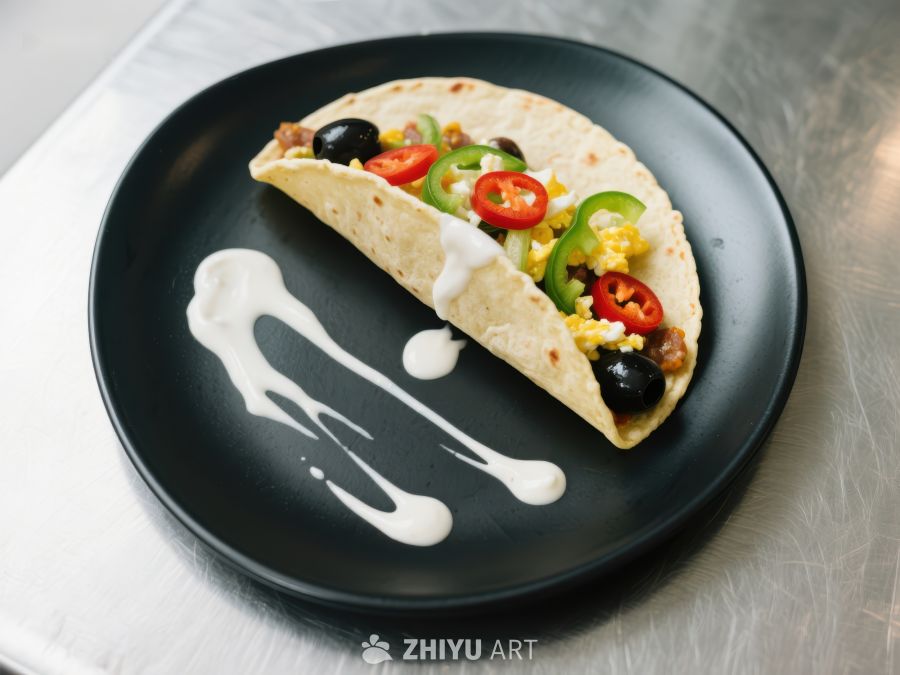 黑盘上的美味早餐塔可 298