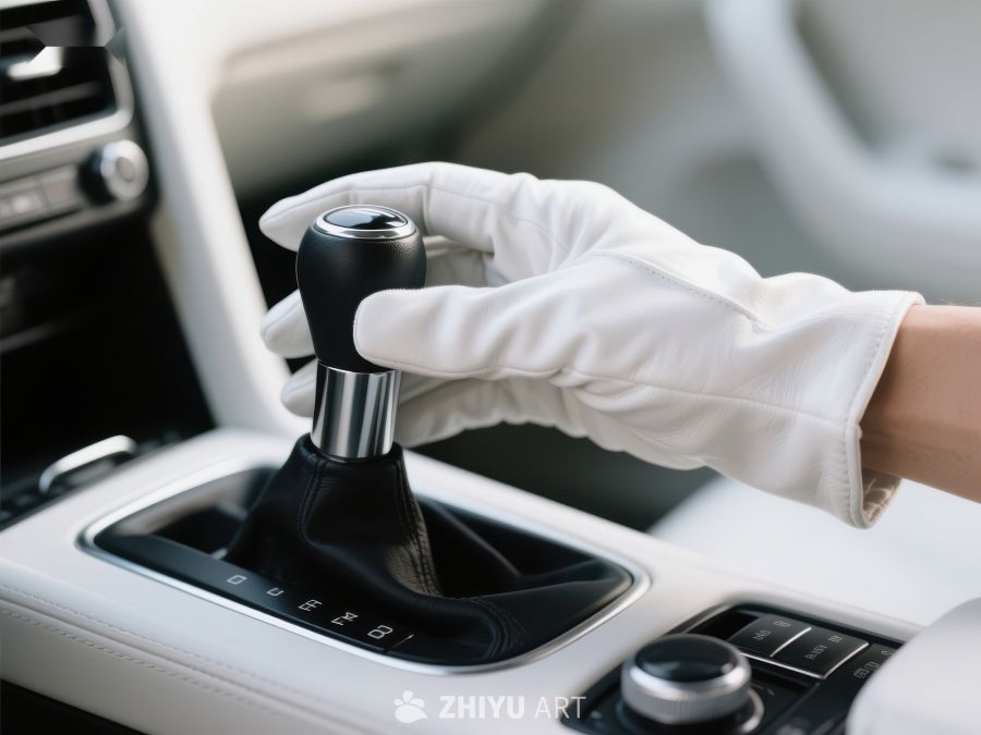 手戴白手套操作汽车换挡杆 269