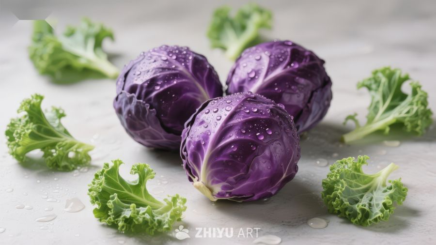 紫甘蓝与绿叶蔬菜特写