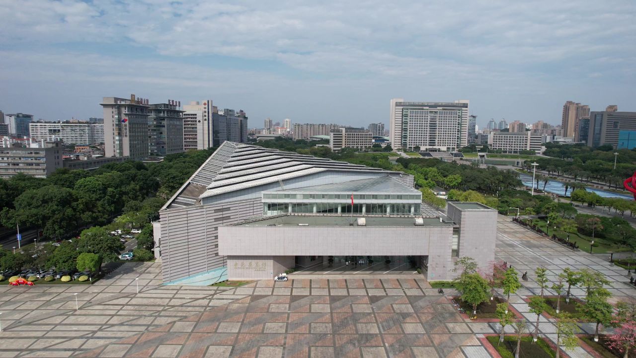 广东东莞城市规划馆航拍