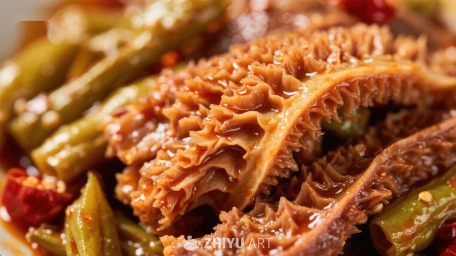 麻辣牛肚配青椒红椒美食特写