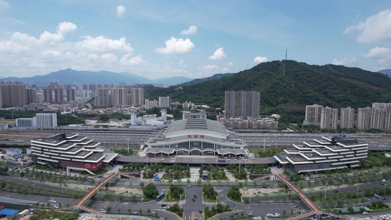 福建龙岩火车站龙岩站航拍