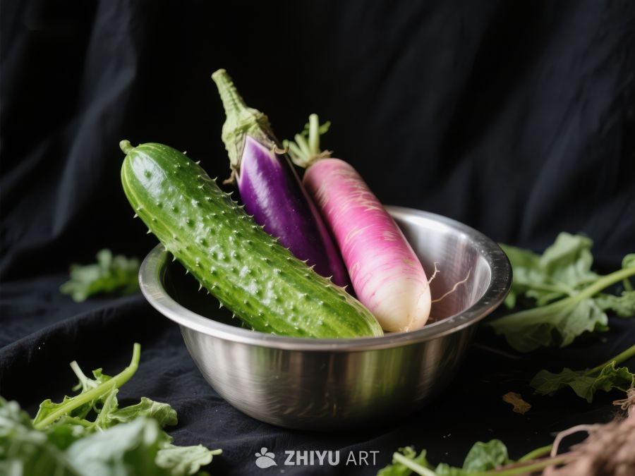 新鲜蔬菜置于金属碗中 323