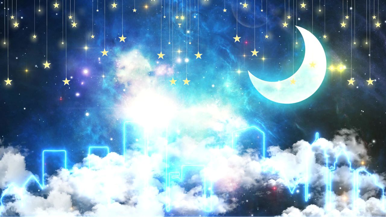 唯美大海上升月亮白月光蓝色夜空圆月明月大屏幕舞台LED视频 