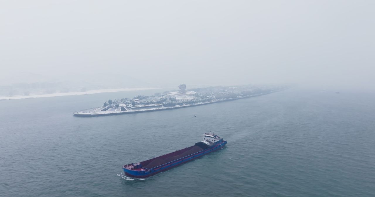 湖南长沙橘子洲头雪景航拍 6
