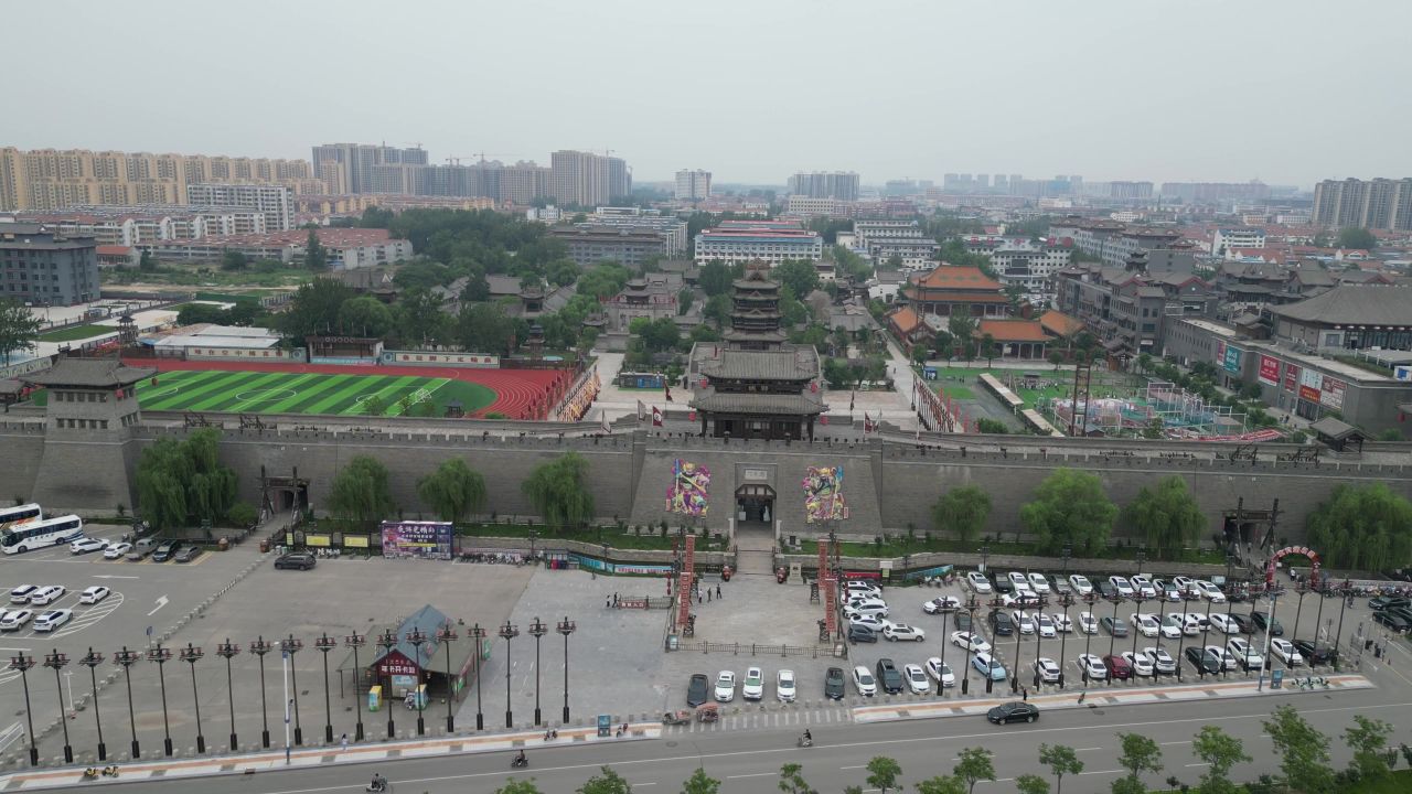 航拍山东菏泽水浒好汉城4a景区