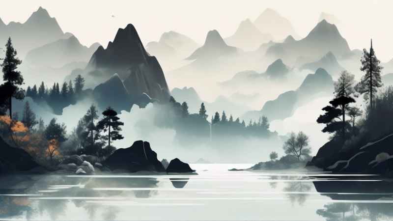 国潮山水插画风景图 22