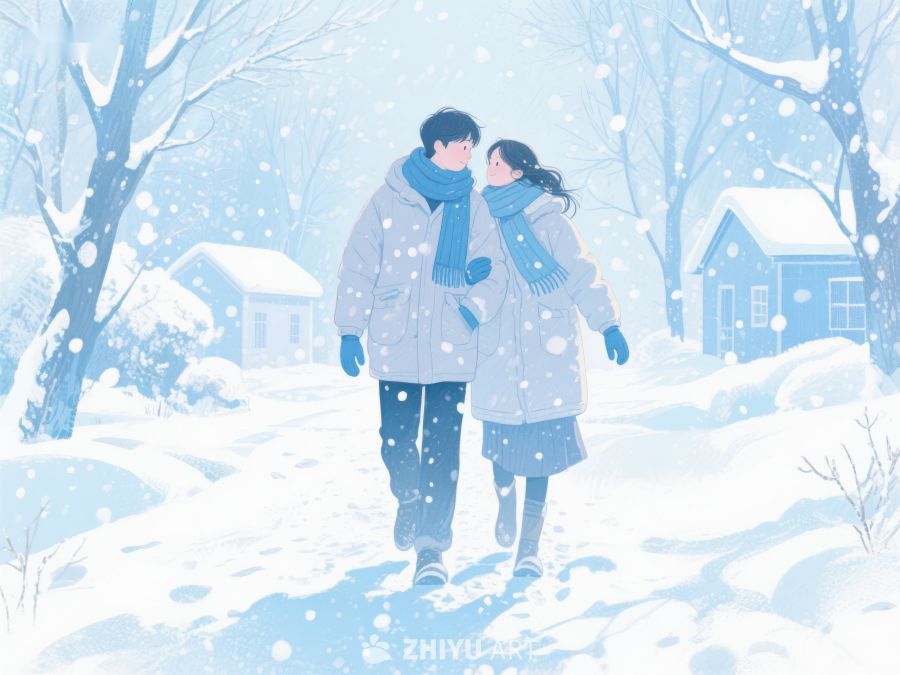 冬日雪景中漫步的情侣 105