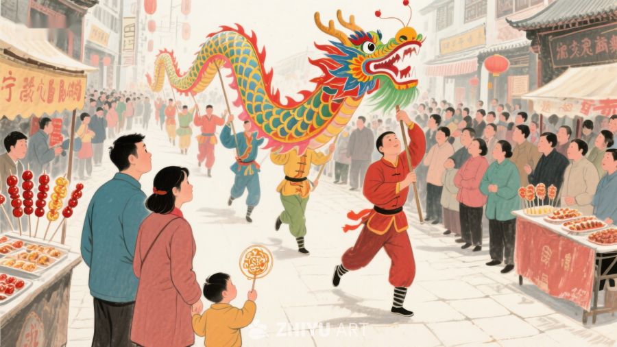 热闹街头舞龙表演 107