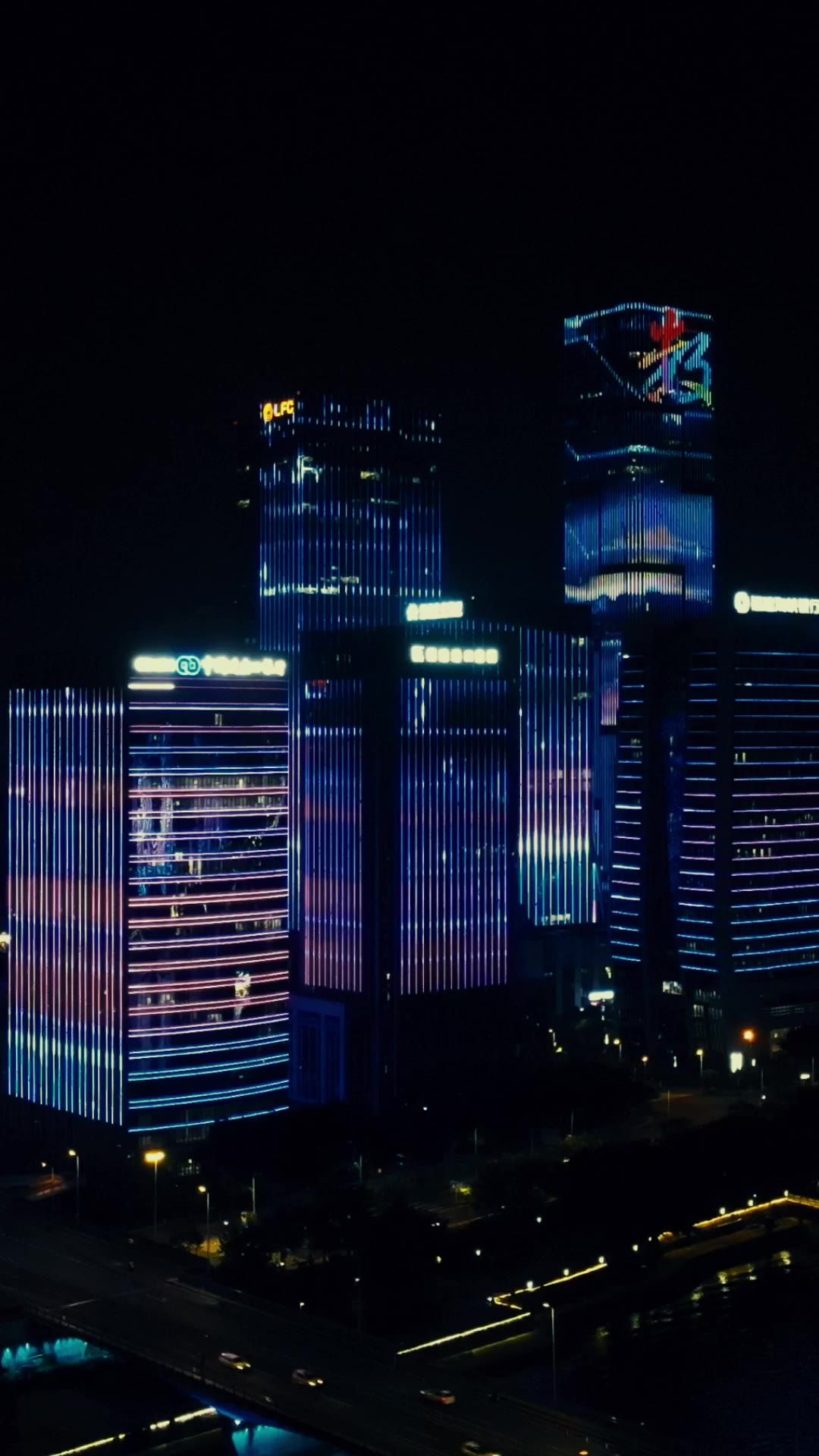 城市航拍福州城市夜景竖屏