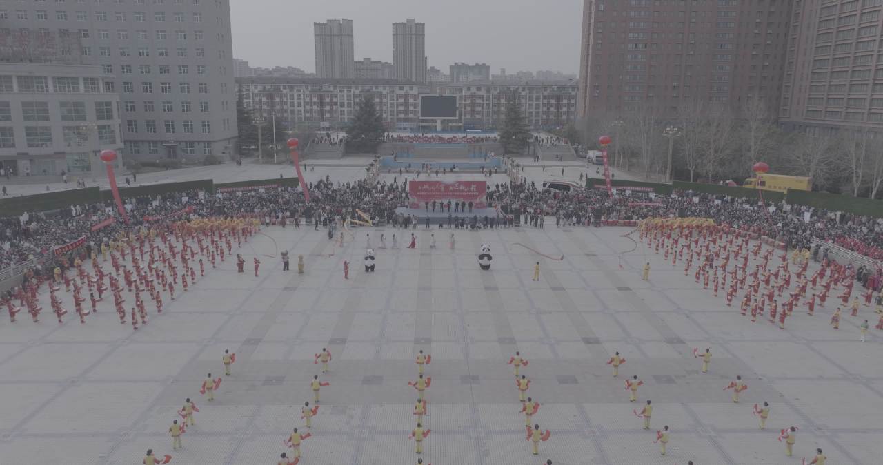 广场庆典：熊猫与龙舞的欢乐盛宴