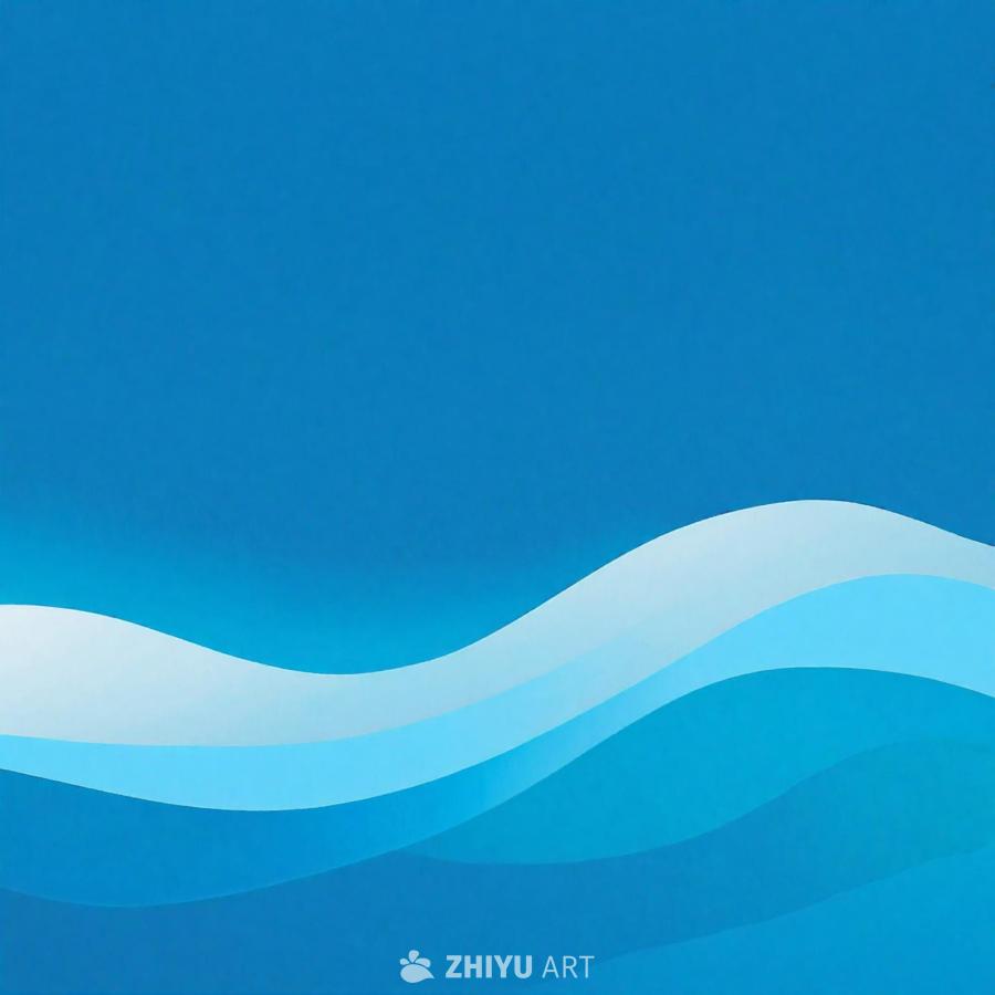 浅蓝色背景上，几条蓝色波浪状条纹横向排列，颜色由深