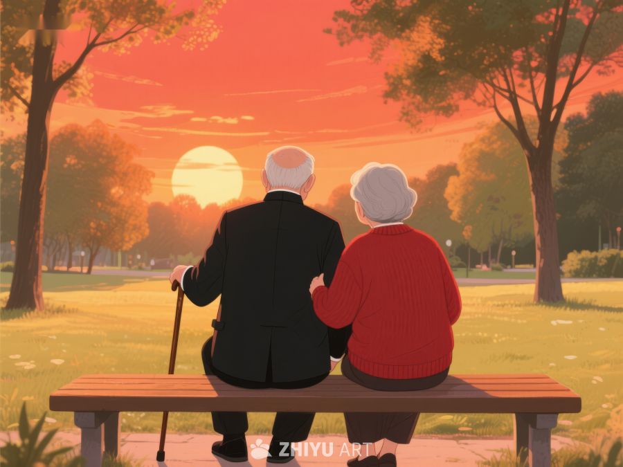 夕阳下，老夫妇公园长椅相伴 927