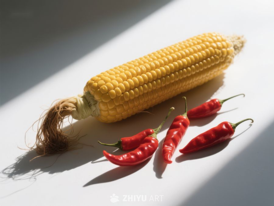 玉米与红辣椒的静物组合 372
