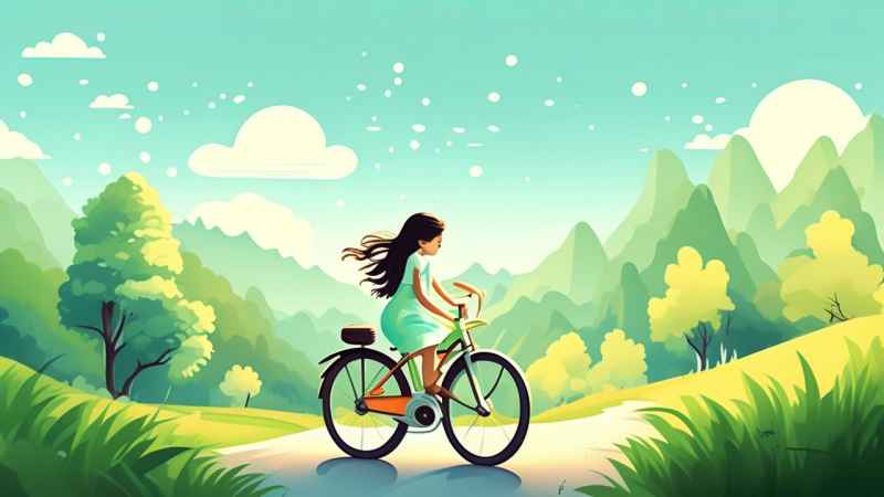 一个骑自行车的女孩在异想天开的自然风格 32