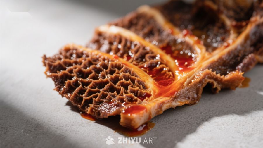 烤制蜂窝状肉片特写