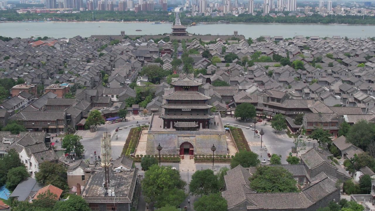 山东聊城城市风光地标建筑航拍 