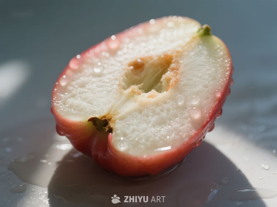 切开的红色水果，内部多汁 409