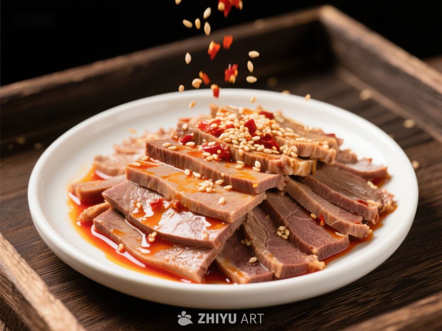 香辣卤牛肉片，撒芝麻红椒点缀 1597