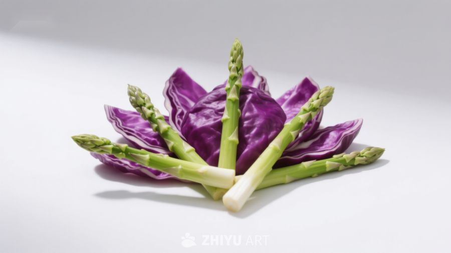 紫甘蓝与芦笋的艺术摆盘