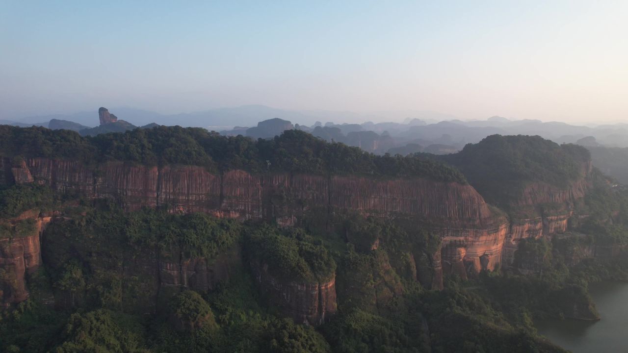 广东韶关丹霞山5A景区日出日落晚霞航拍 