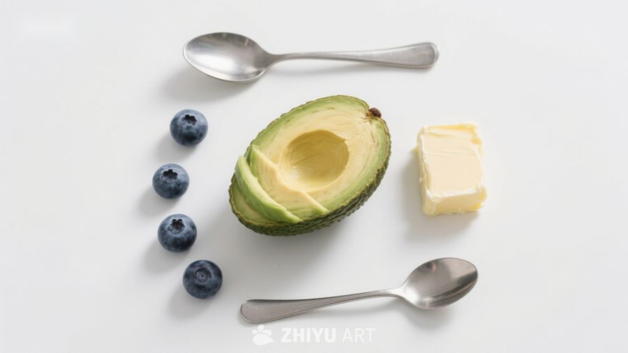 牛油果蓝莓与黄油静物