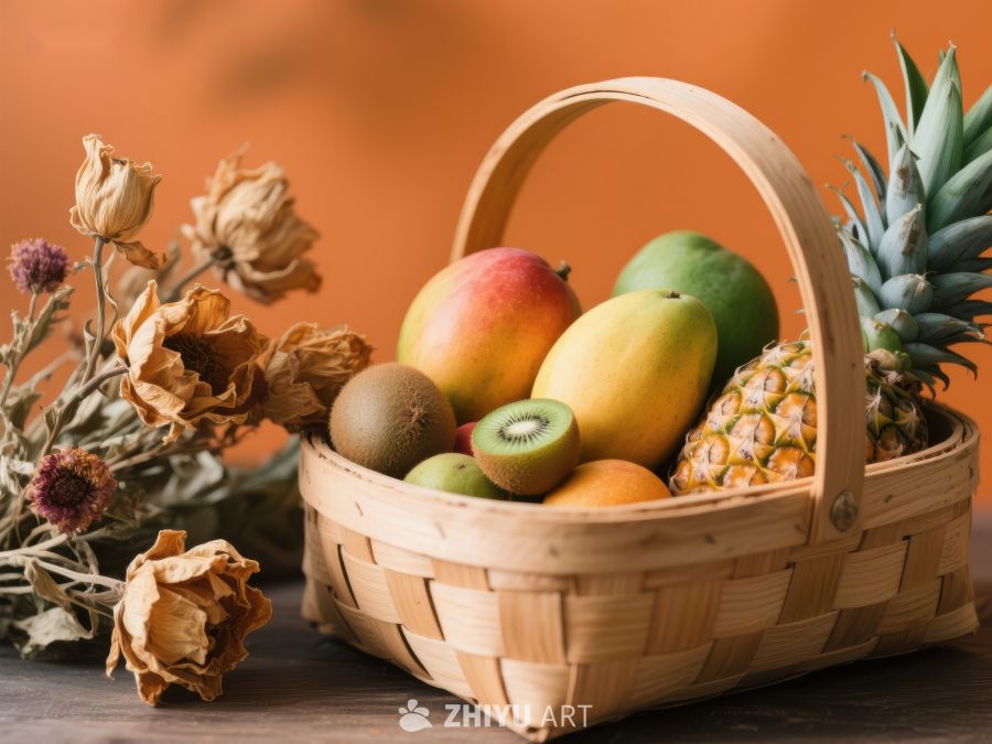 竹篮盛满热带水果与干花 720