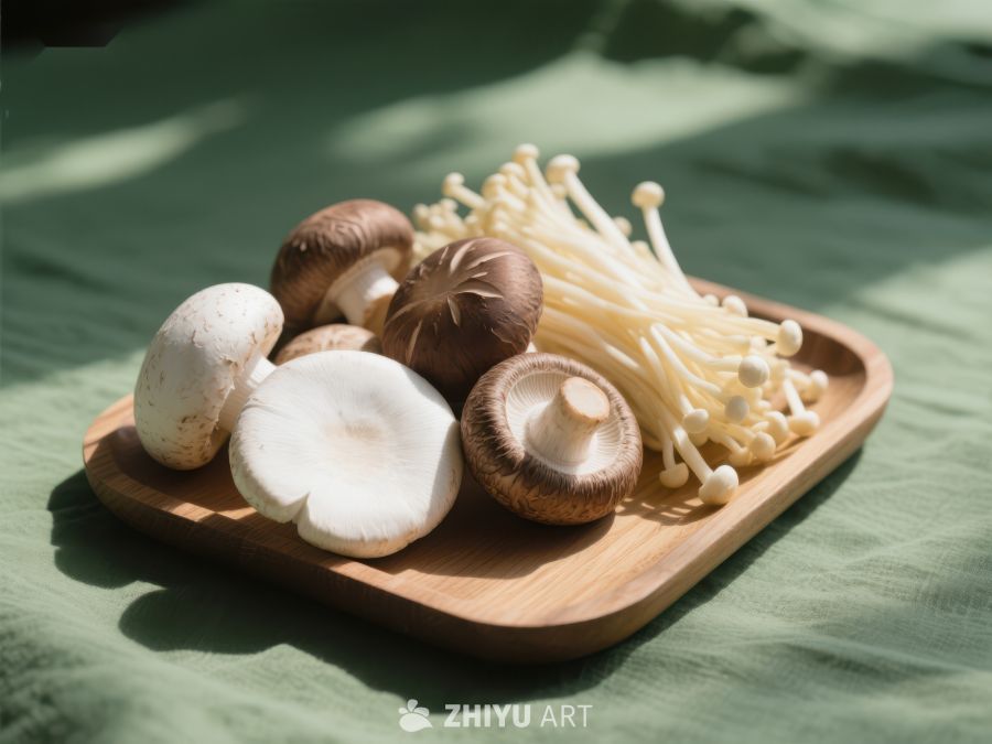 新鲜蘑菇与金针菇摆盘 261