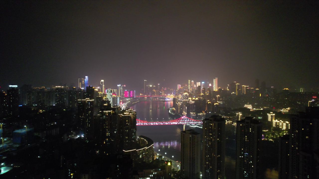  重庆山城夜景灯光航拍