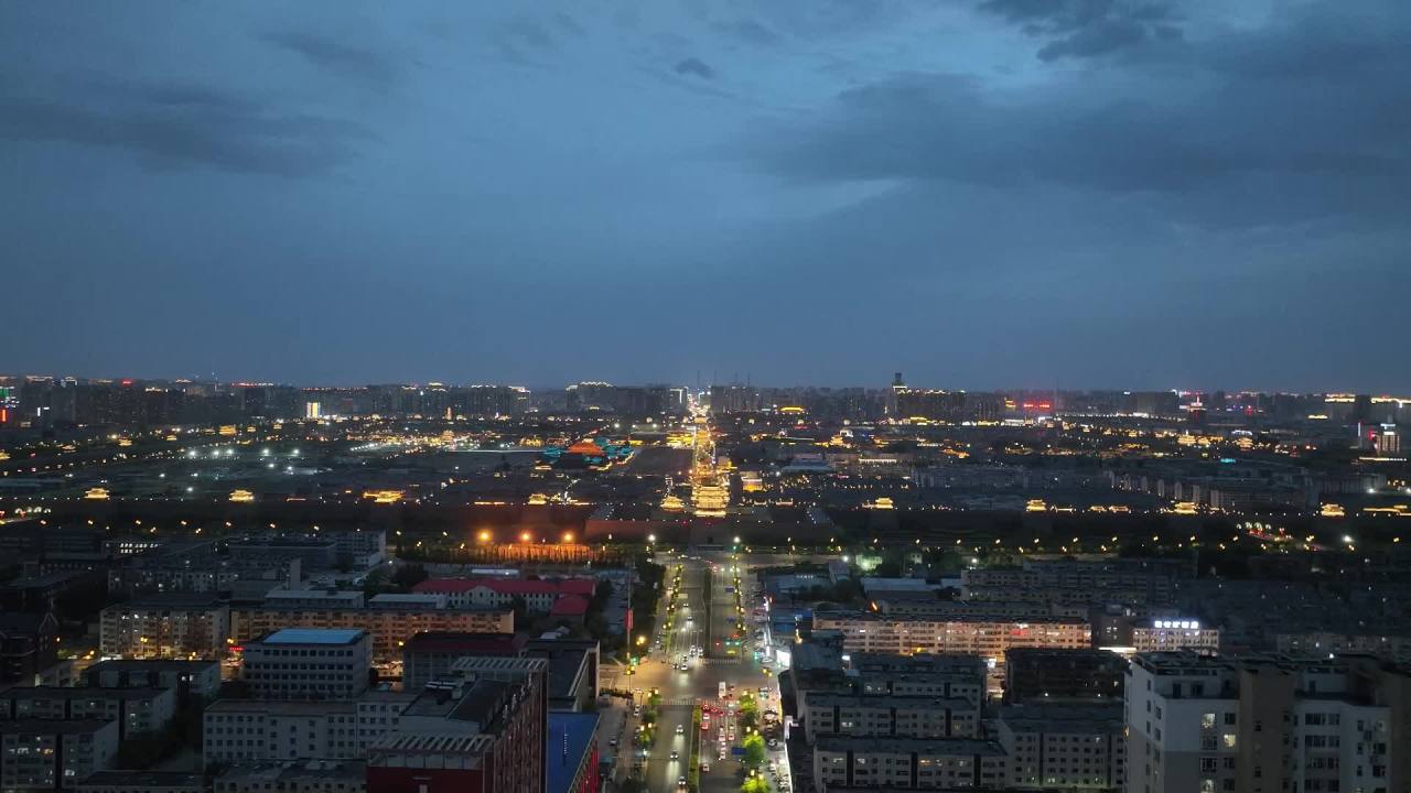 4K航拍山西大同市城市建筑风光夜景 2