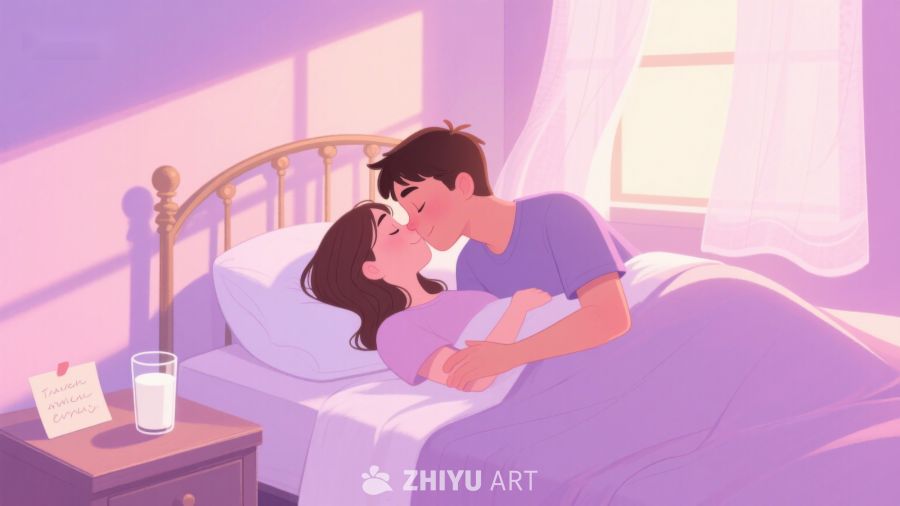 温馨床畔，情侣相拥而眠 385