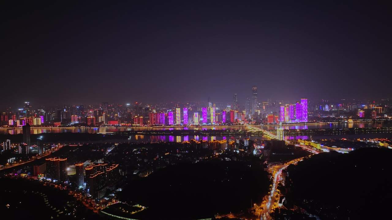 湖南长沙城市夜景湘江风光带航拍 3
