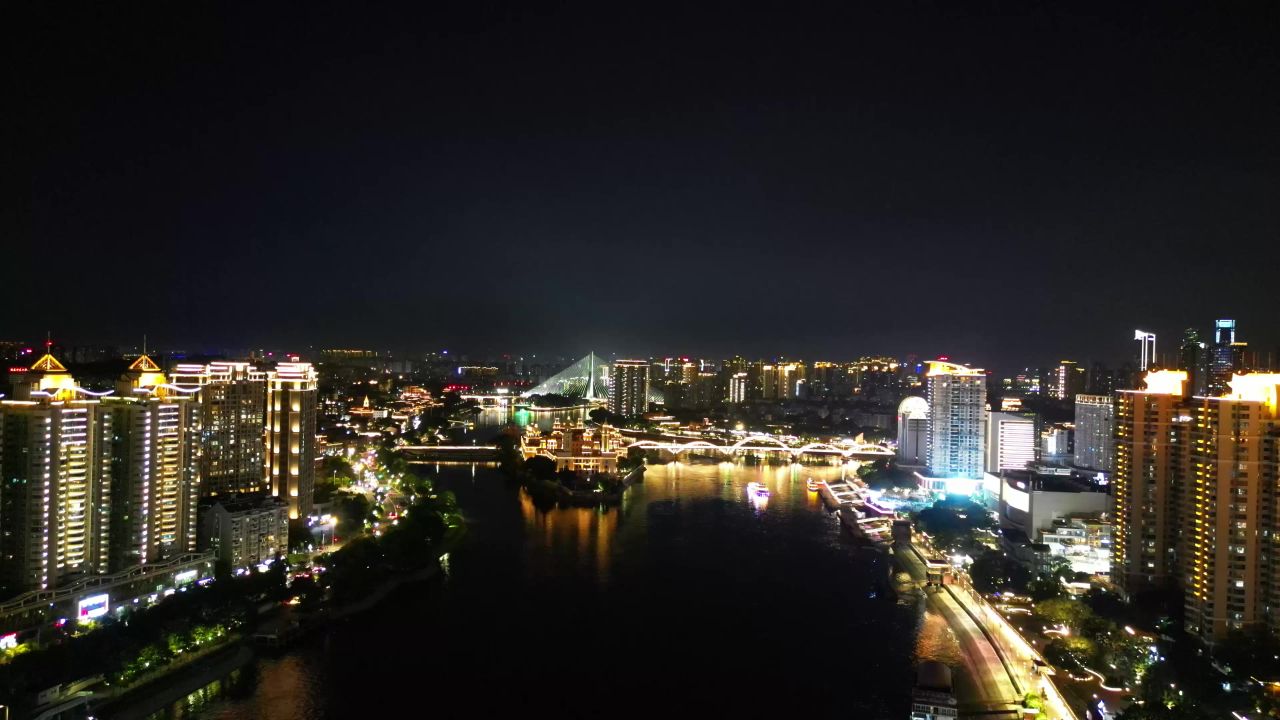  航拍福建福州闽江两岸夜景灯光