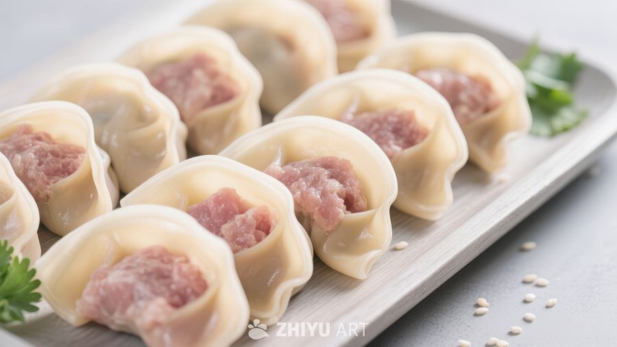 新鲜肉馅饺子整齐排列