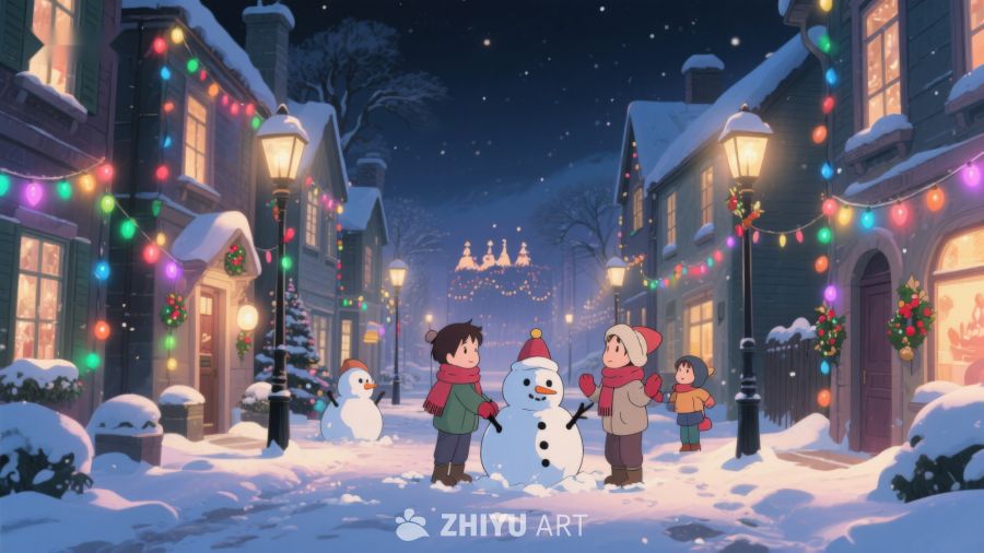 冬夜雪景中的温馨时刻 131