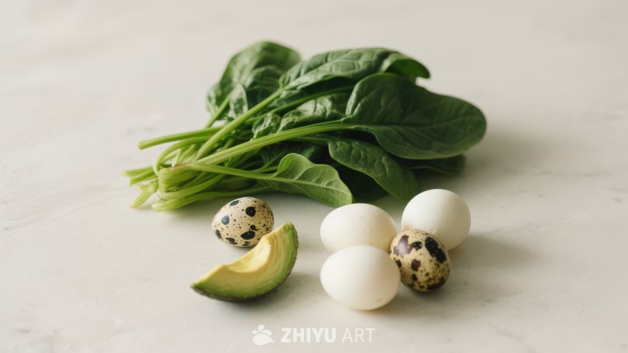 新鲜蔬菜与蛋类食材组合