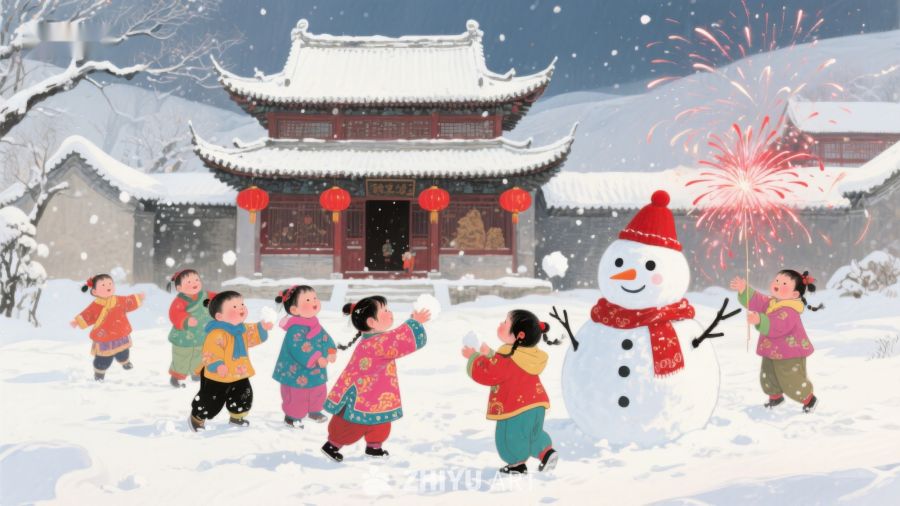 雪中欢庆：孩子们与雪人共度新年 1127