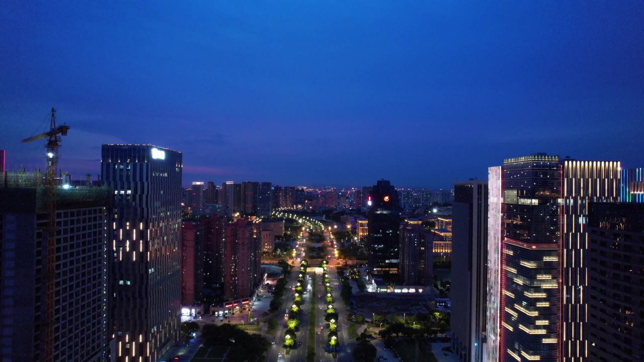 福建泉州城市夜景东海CBD夜景灯光航拍