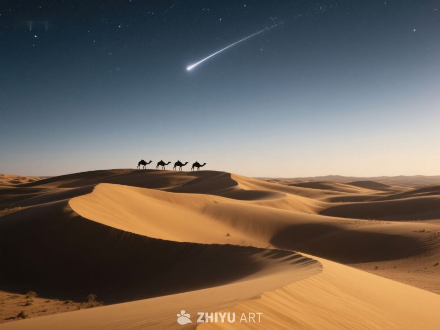 沙漠驼队夜行，流星划过天际 68