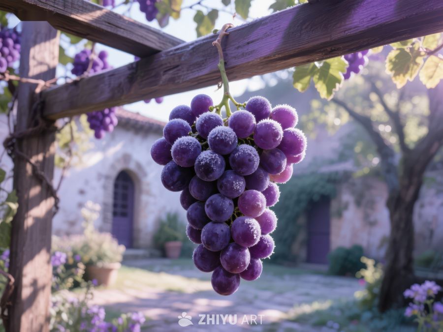 葡萄藤下的紫色葡萄串 298