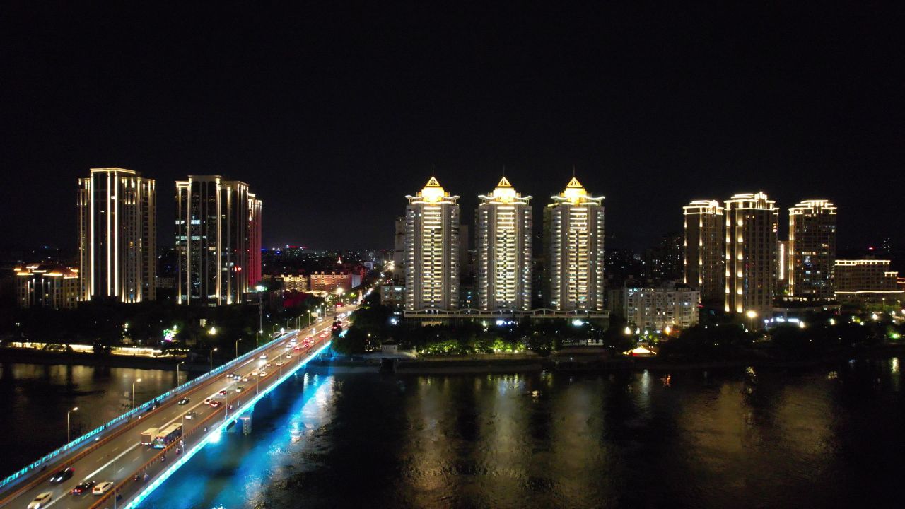福建福州城市夜景灯光航拍