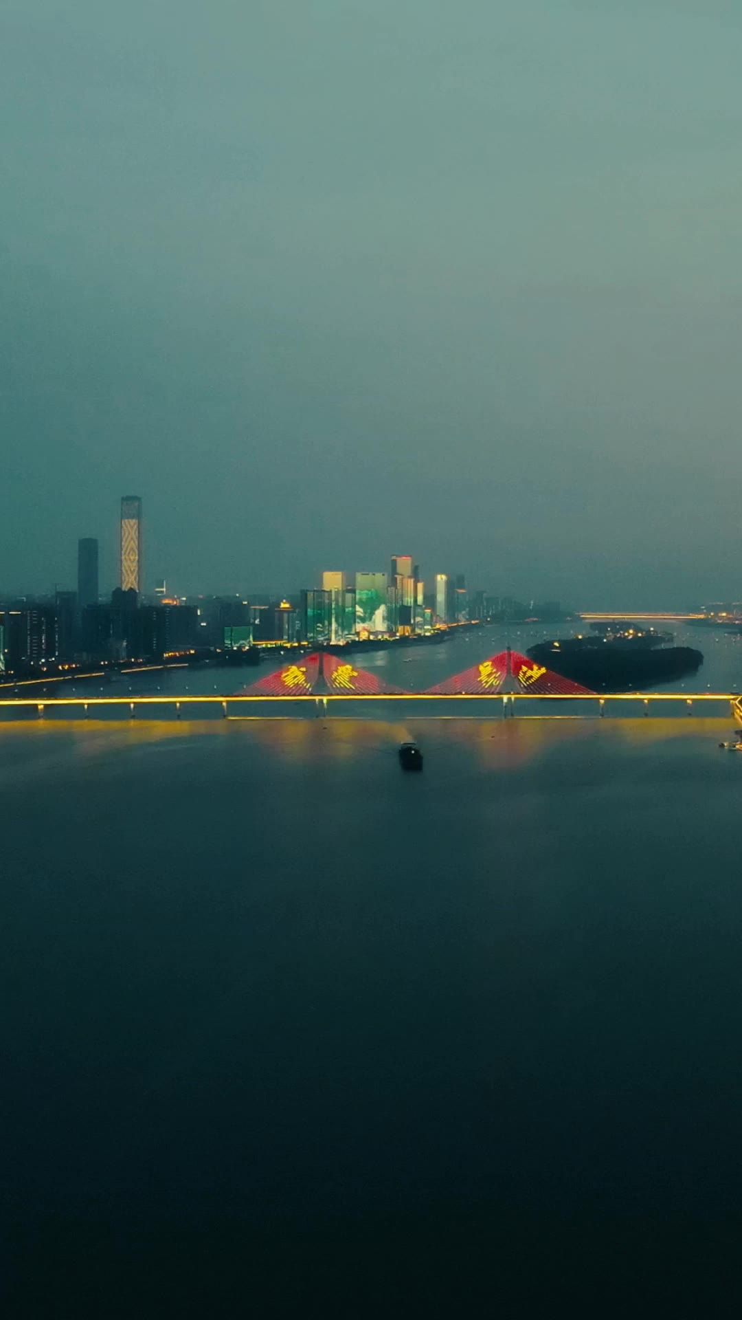 城市航拍湖南长沙城市夜景灯光竖屏8