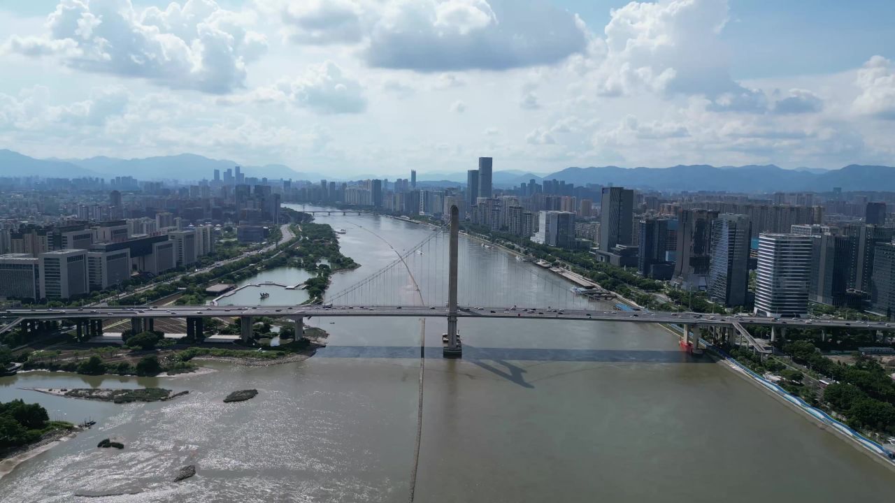 航拍福州闽江鼓山大桥