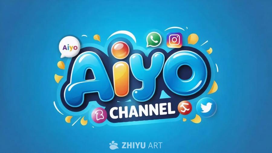 浅蓝色背景上，有卡通风格的“Aiyo Channe