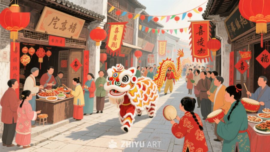 热闹街市舞狮迎春 814