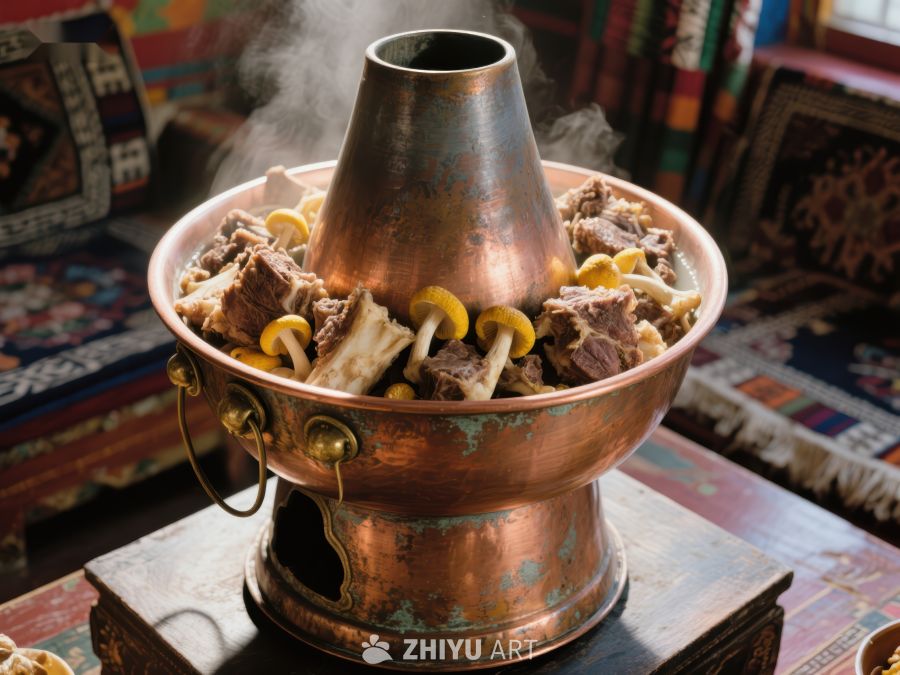 铜锅热气腾腾的羊肉火锅 728