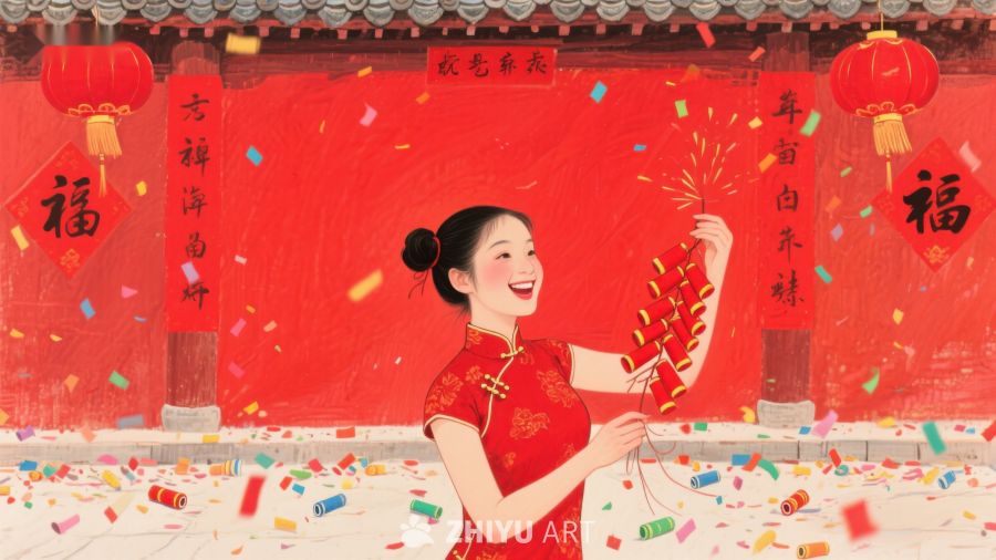 女子手持鞭炮庆祝节日 73