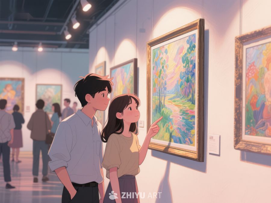 美术馆内情侣共赏画作 468