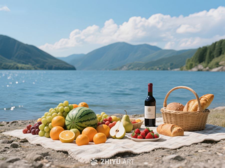 湖畔野餐，水果美酒与面包 270