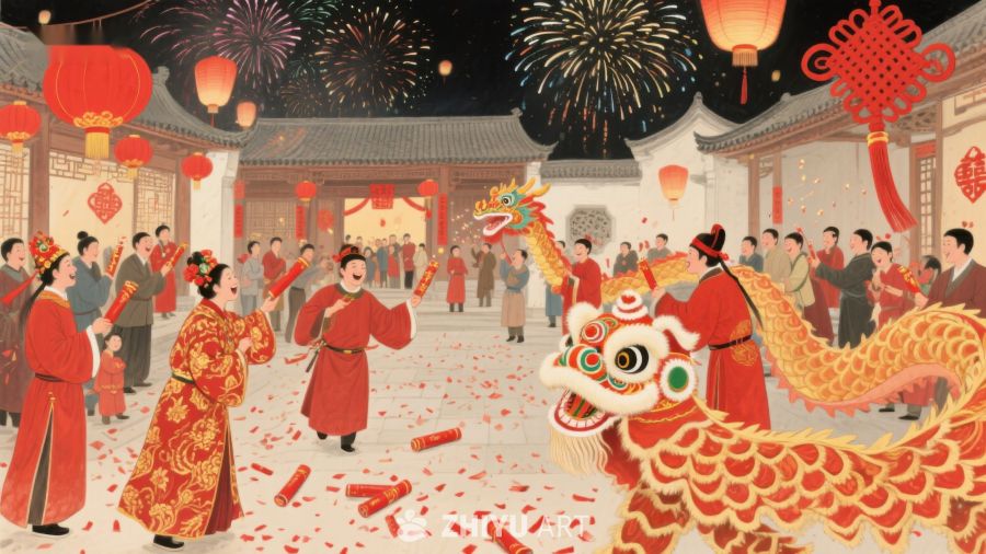 春节庆典：舞龙舞狮与烟花绽放 118